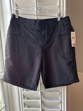 Island Escape Women's Black Athletic Shorts with Lace-Up Waist